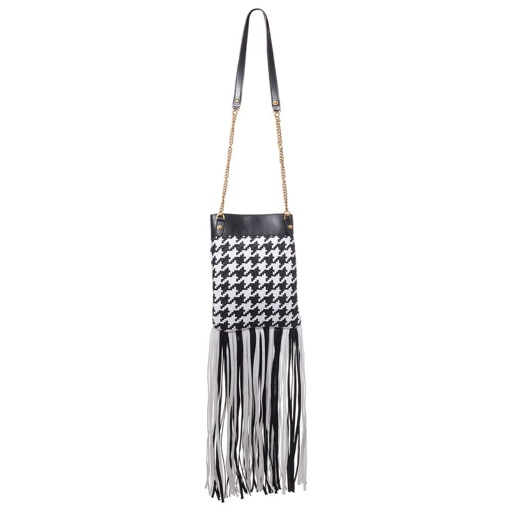 Black And White Leather And Textile Shoulder Bag - Image 2