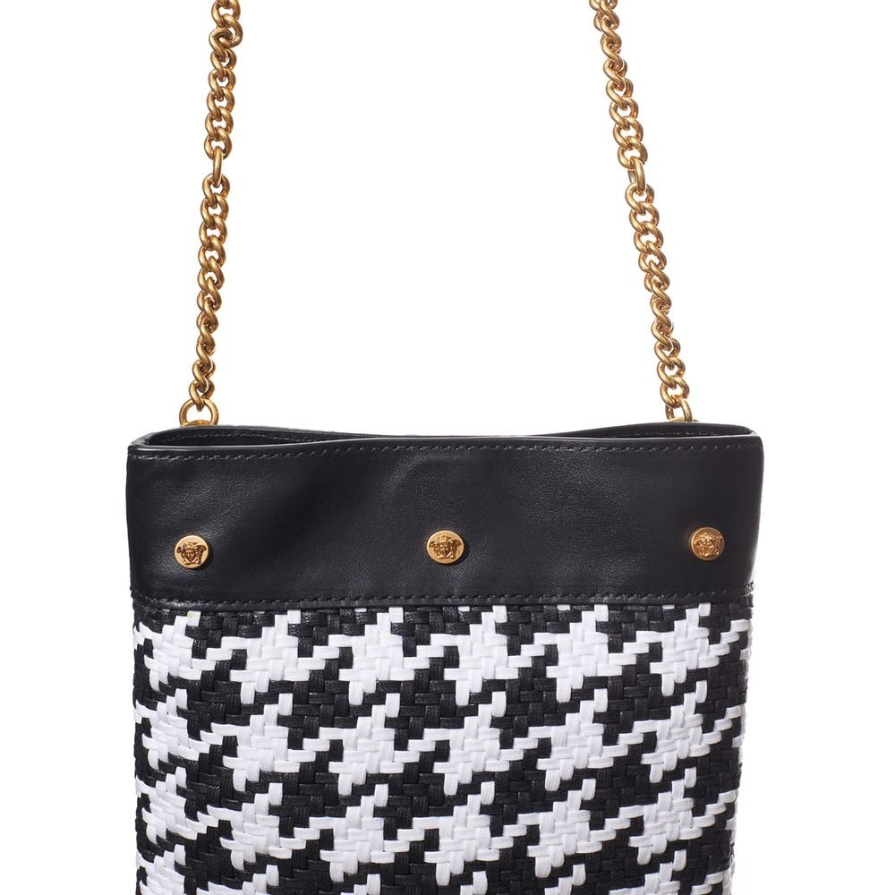 Black And White Leather And Textile Shoulder Bag - Image 4