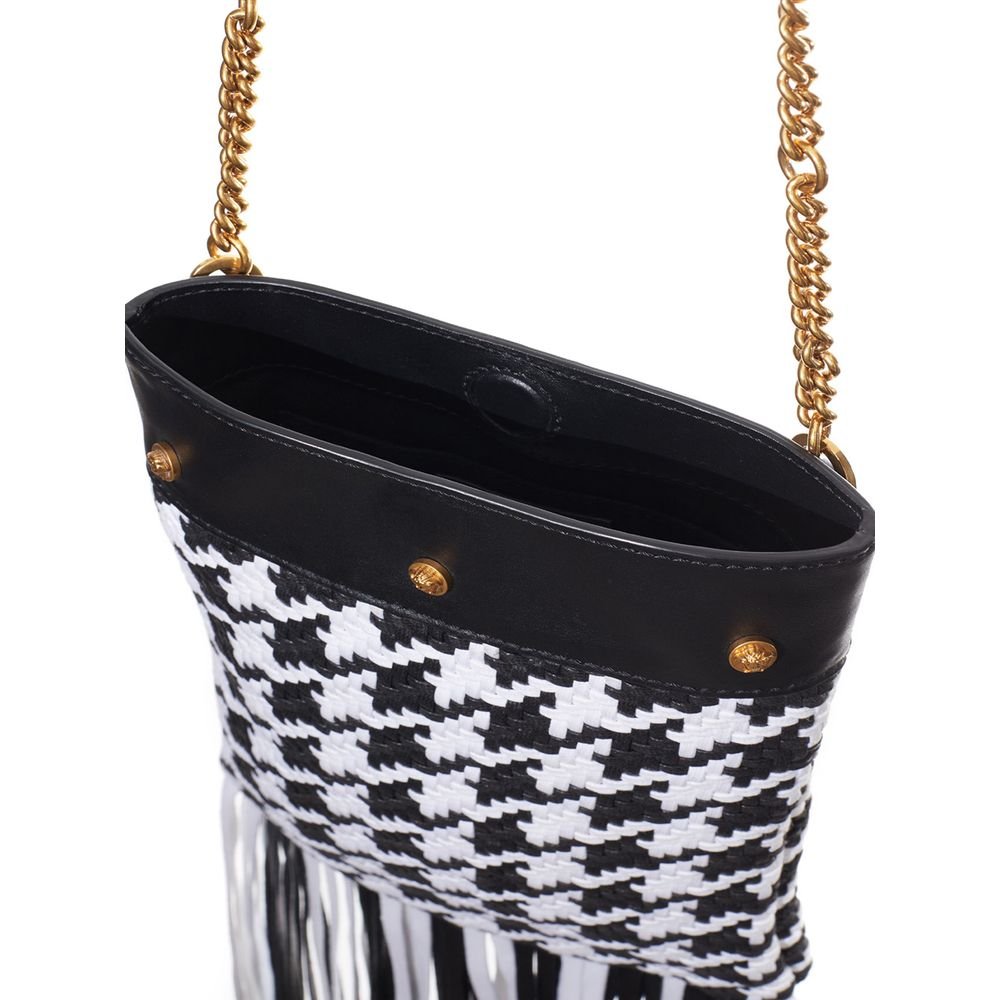 Black And White Leather And Textile Shoulder Bag - Image 5