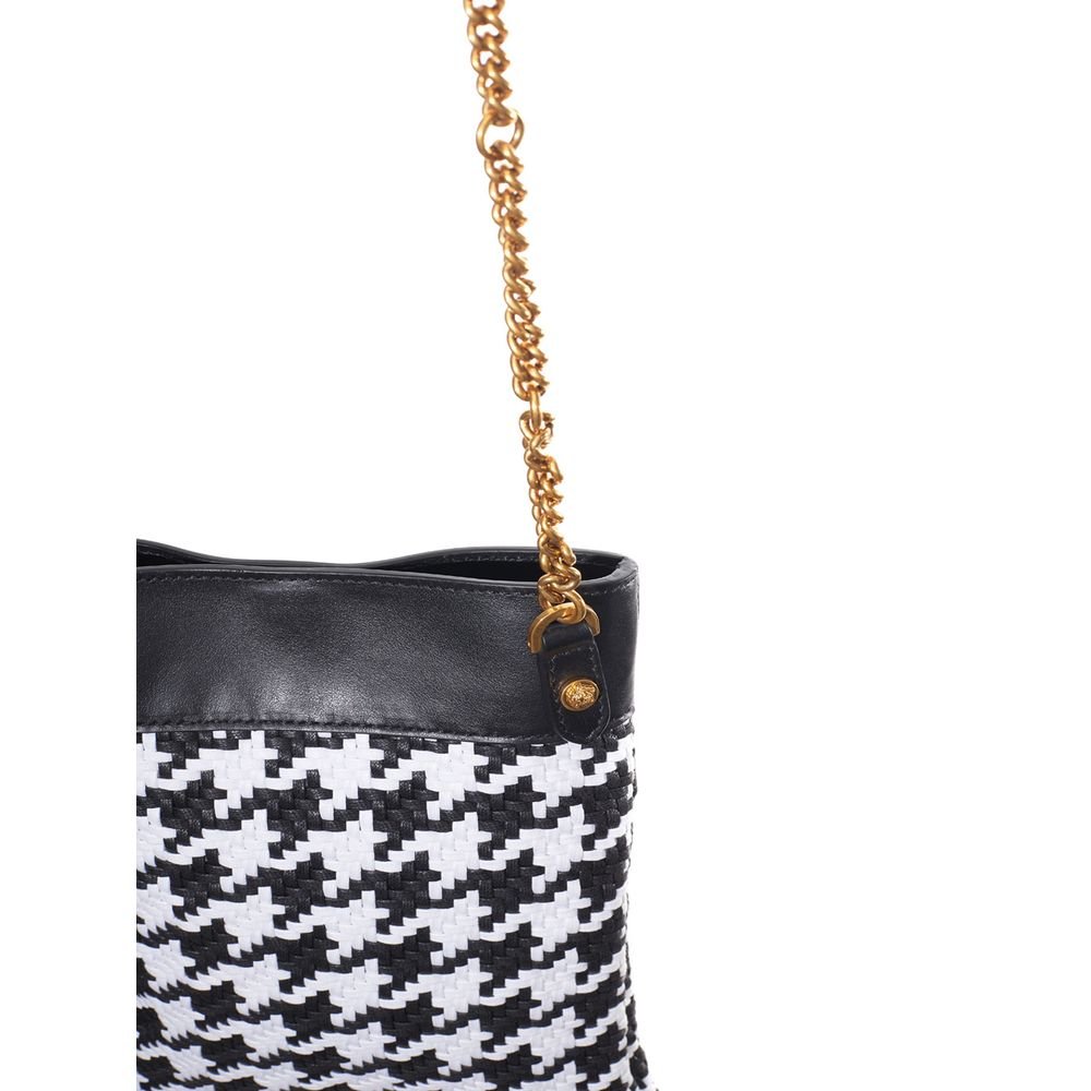 Black And White Leather And Textile Shoulder Bag - Image 6