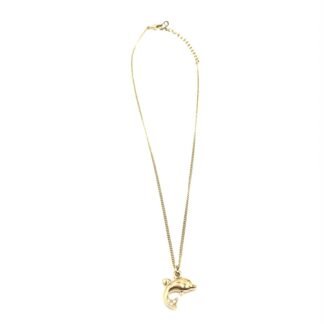 Dolphin Motif Rhinestone Gold Plated Necklace