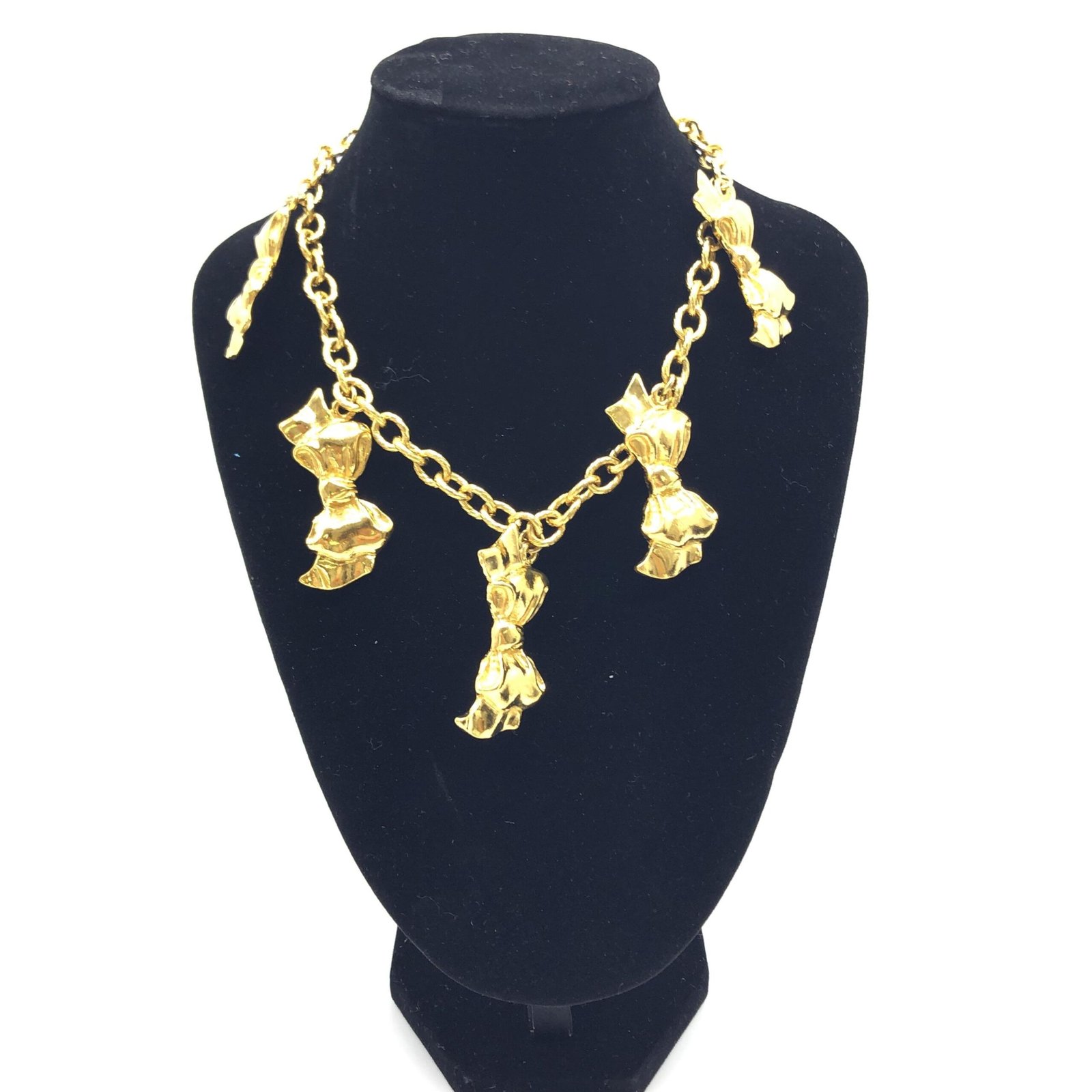 Gold Plated Chain Necklace With Bow Charms - Image 2