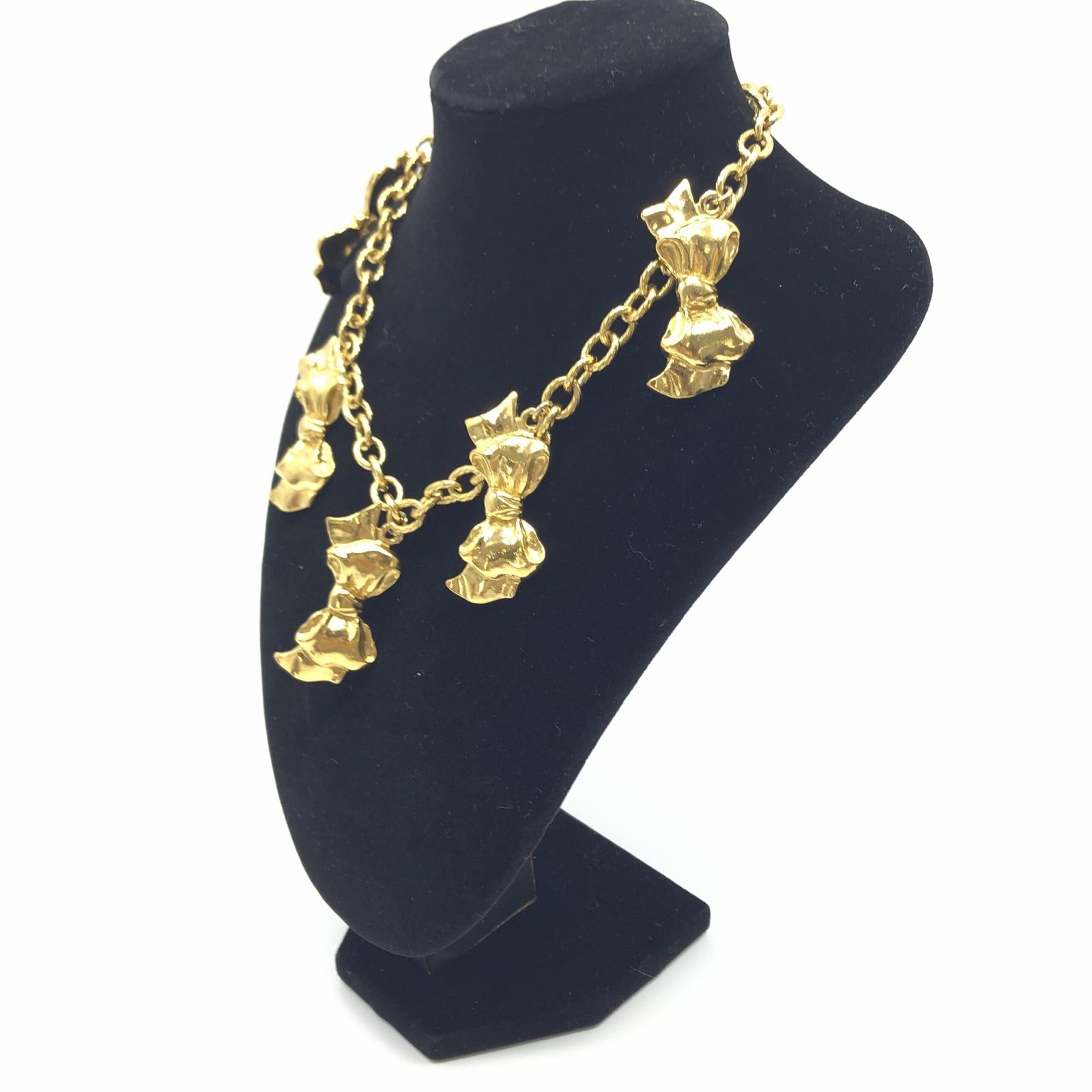 Gold Plated Chain Necklace With Bow Charms - Image 3