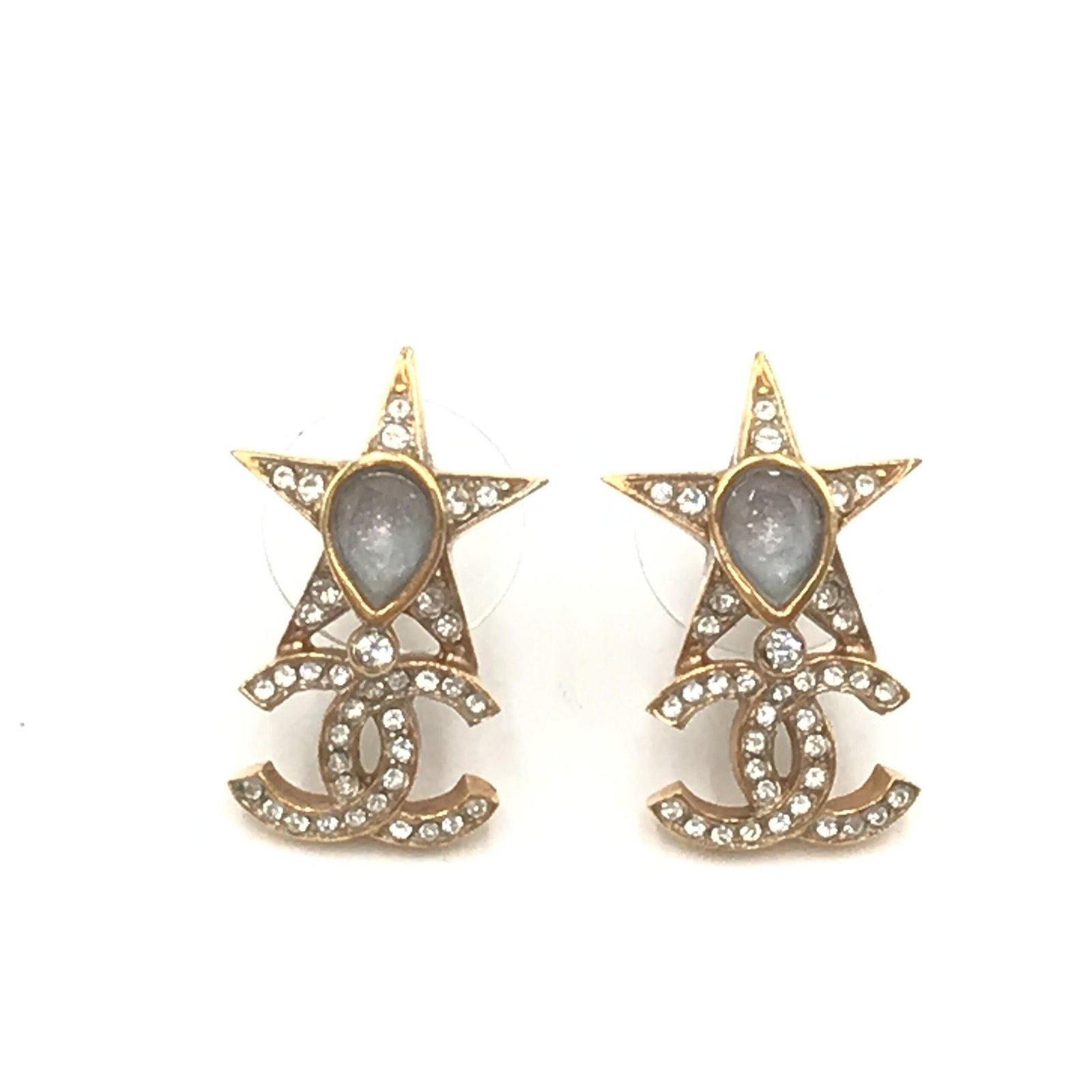 Gold Plated Star Coco Mark Earrings With Rhinestones - Image 2