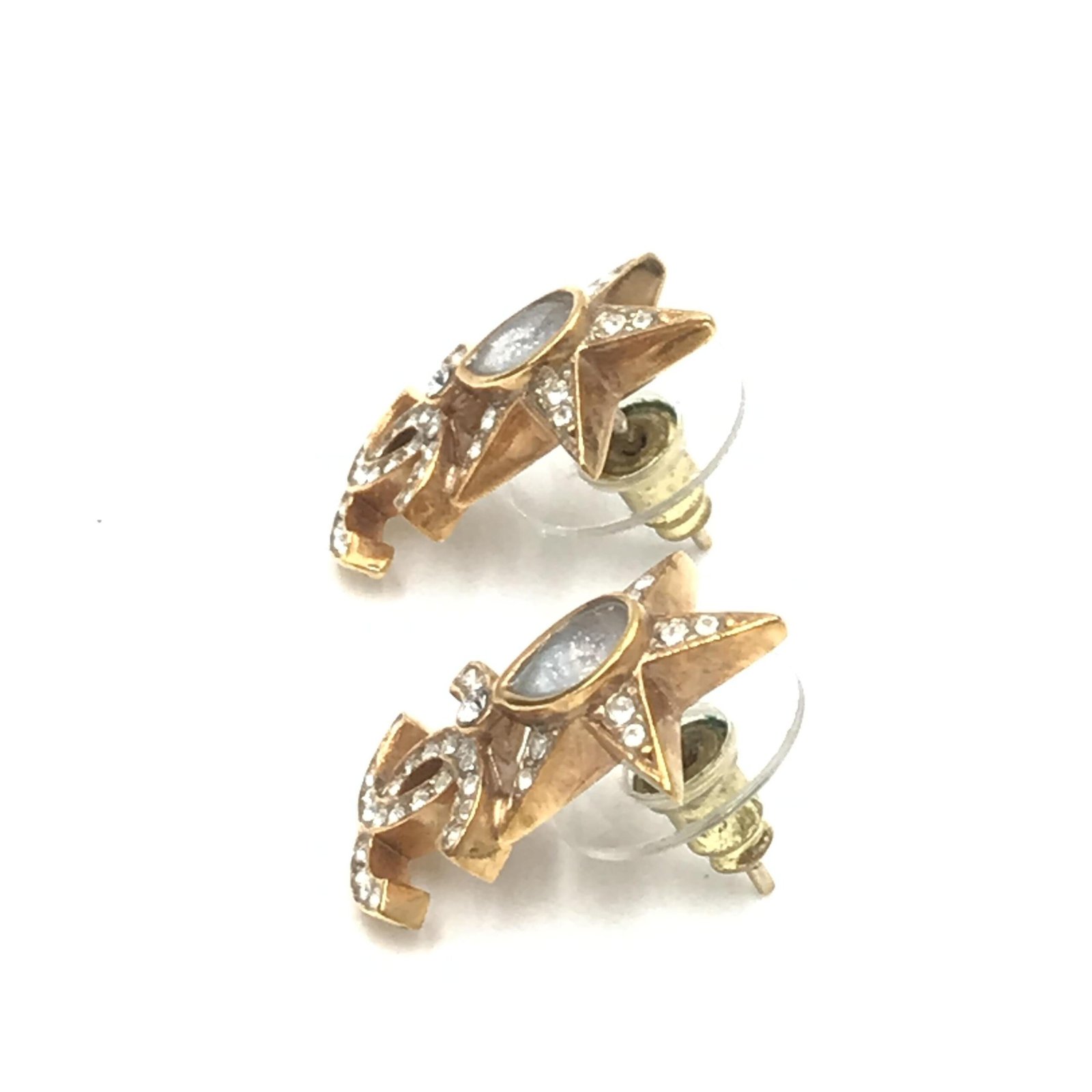 Gold Plated Star Coco Mark Earrings With Rhinestones - Image 3