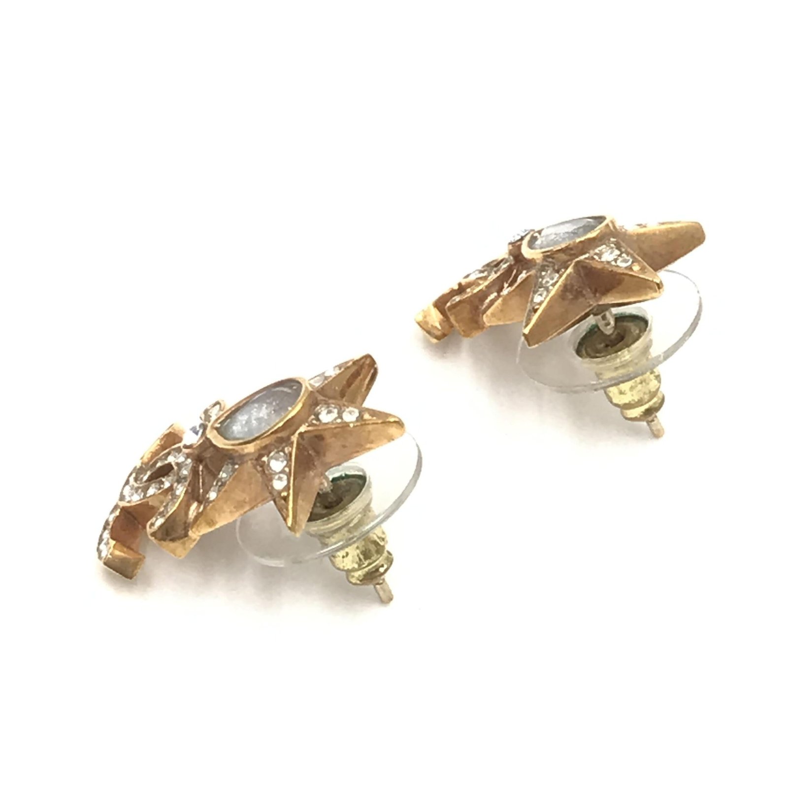 Gold Plated Star Coco Mark Earrings With Rhinestones - Image 4