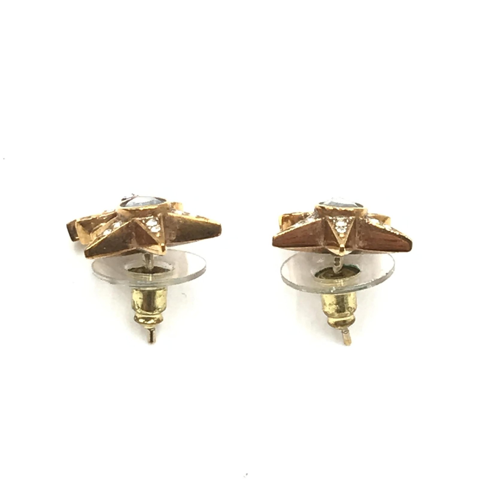 Gold Plated Star Coco Mark Earrings With Rhinestones - Image 5