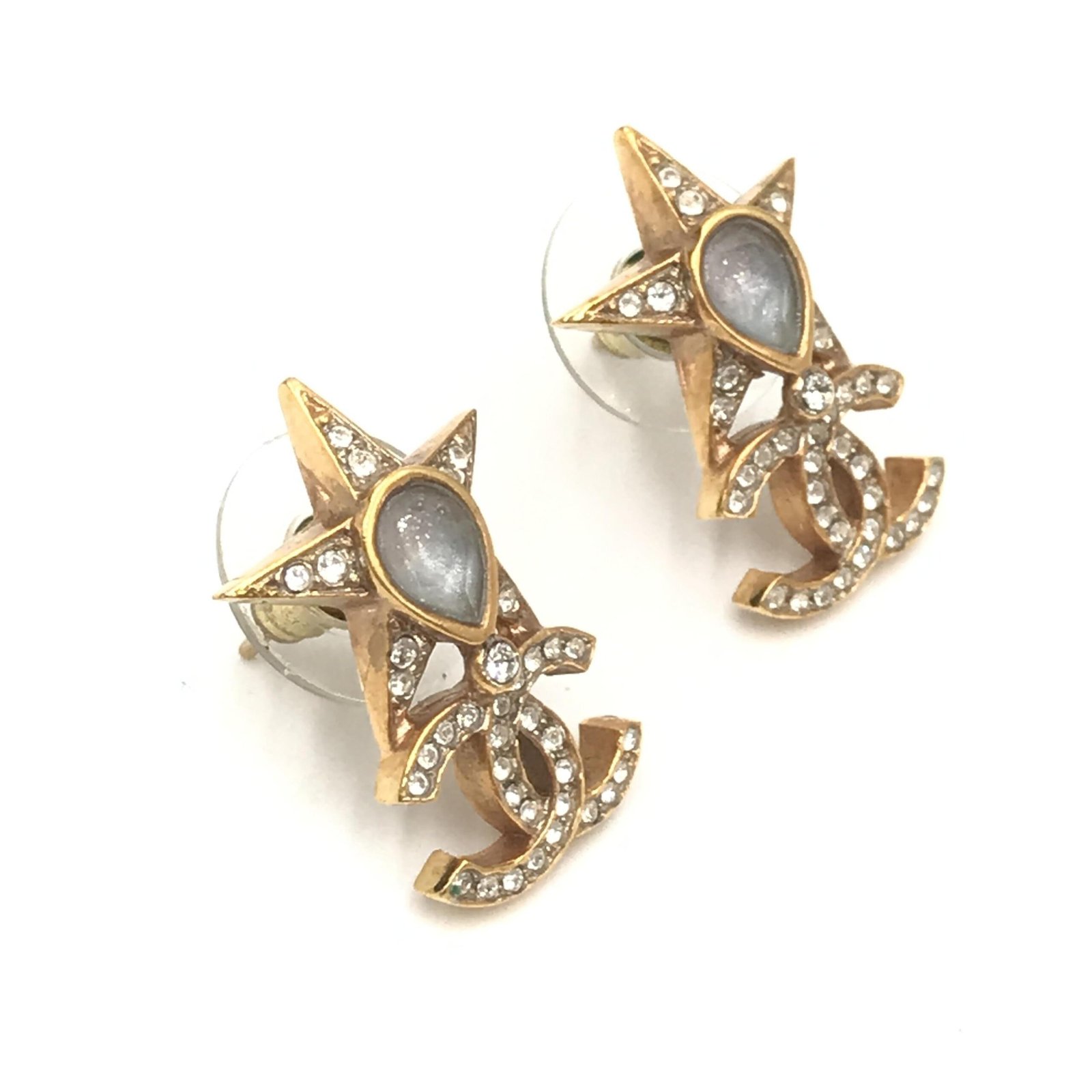 Gold Plated Star Coco Mark Earrings With Rhinestones - Image 7