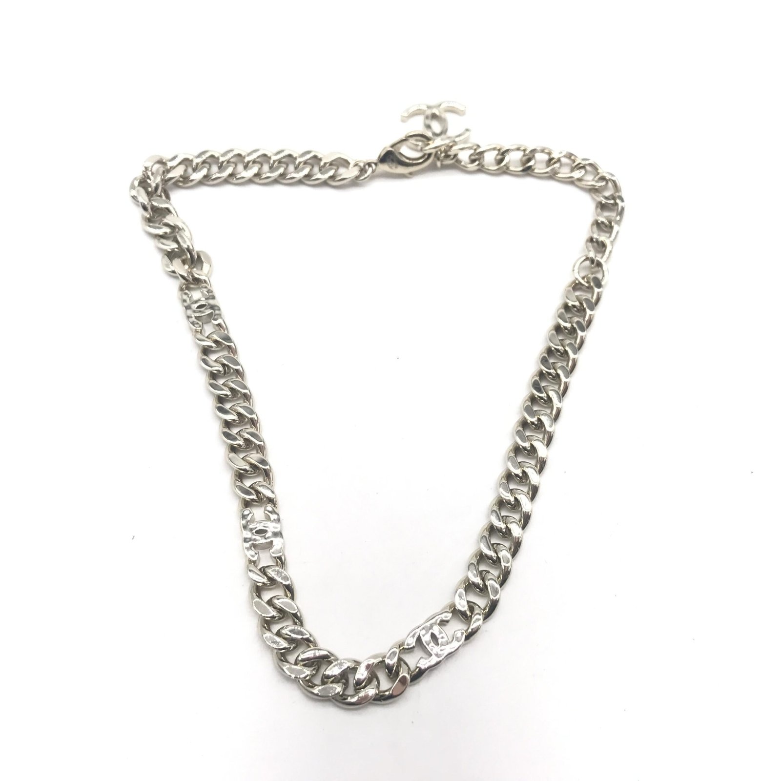 Silver Tone Curb Chain Link Necklace - Image 2