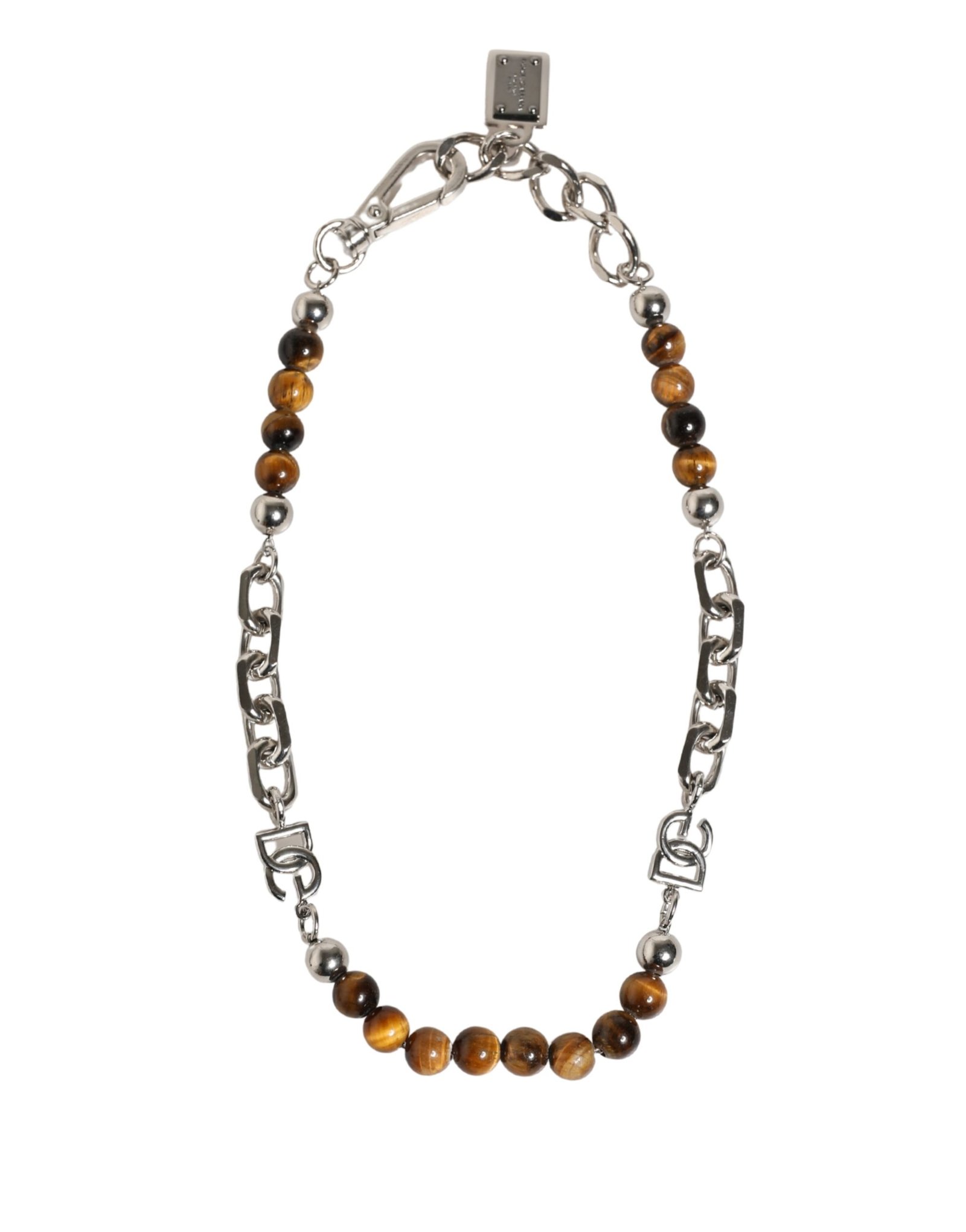 Silver Tone Brass Chain Beaded Gem DG Logo Bracelet - Image 2