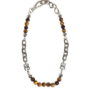 Silver Tone Brass Chain Beaded Gem DG Logo Bracelet