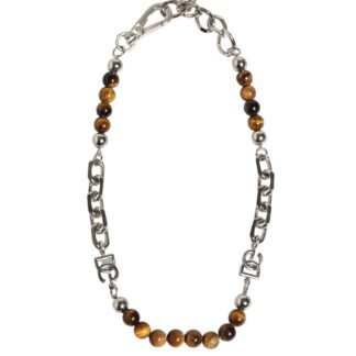 Silver Tone Brass Chain Beaded Gem DG Logo Bracelet
