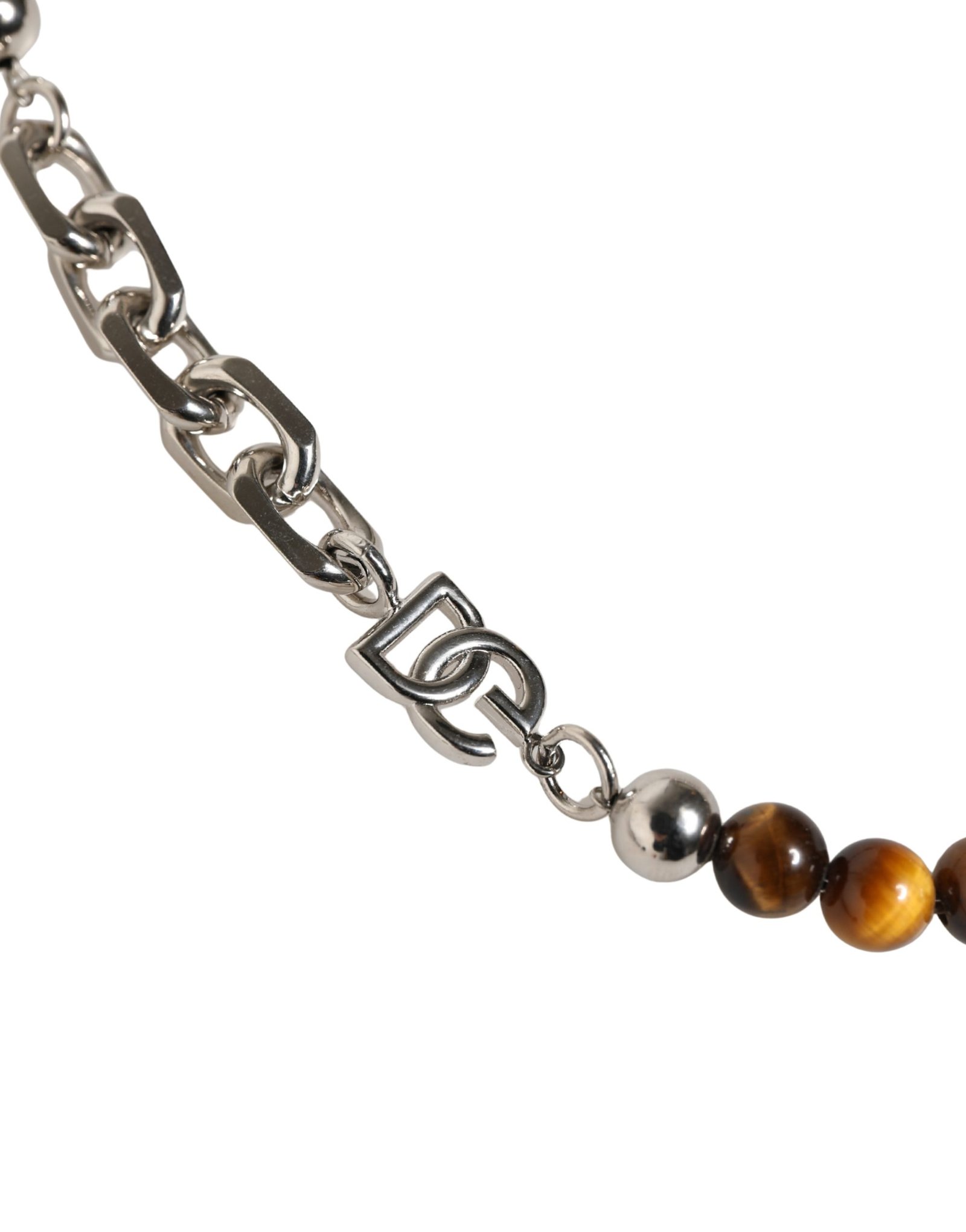 Silver Tone Brass Chain Beaded Gem DG Logo Bracelet - Image 3