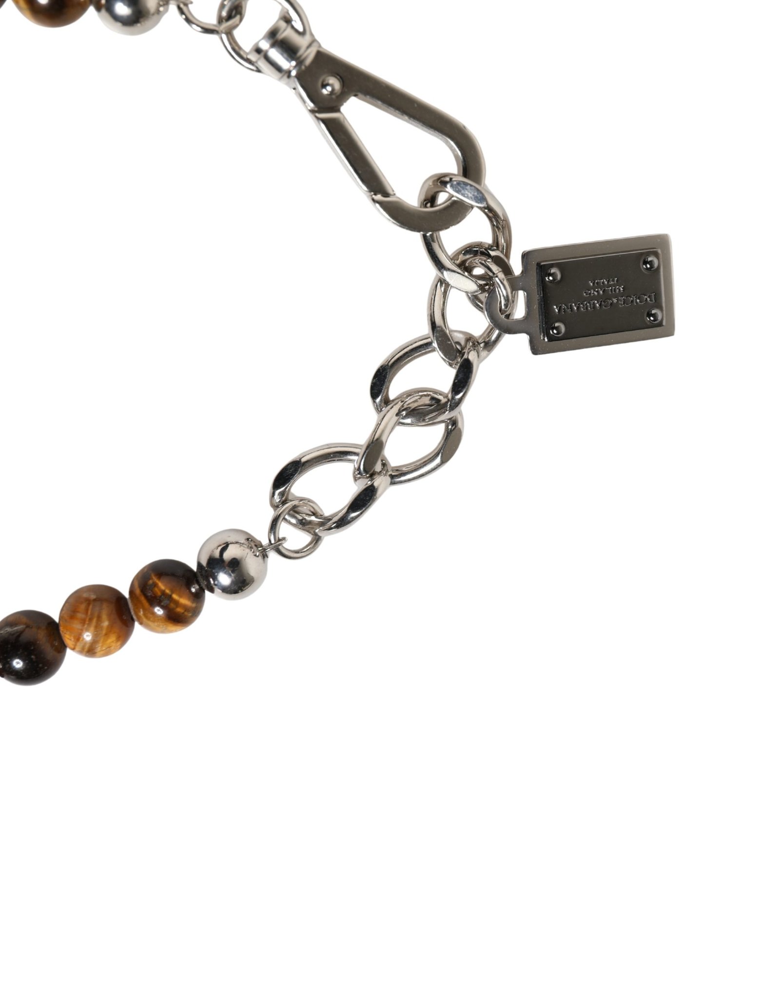 Silver Tone Brass Chain Beaded Gem DG Logo Bracelet - Image 4