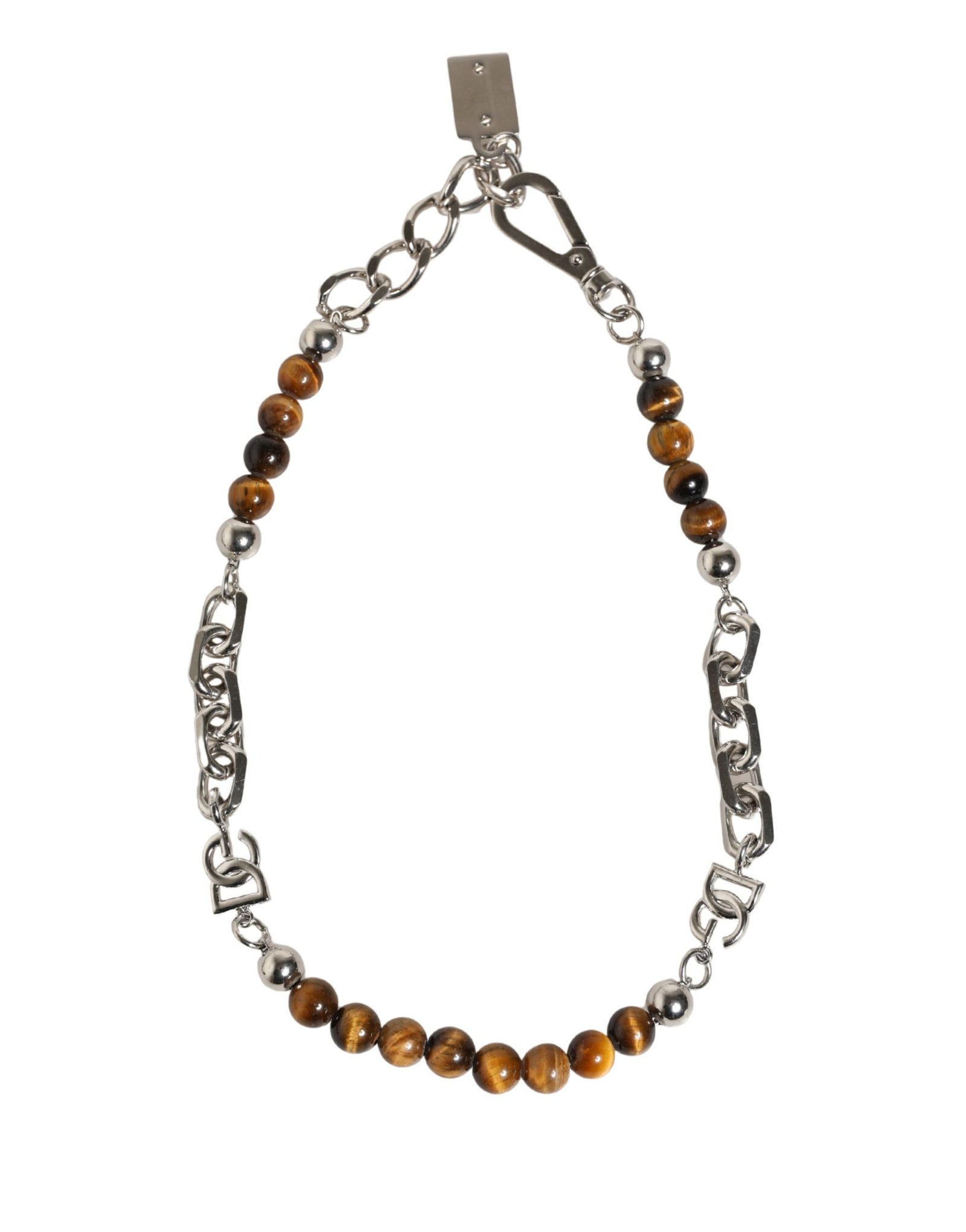 Silver Tone Brass Chain Beaded Gem DG Logo Bracelet - Image 5