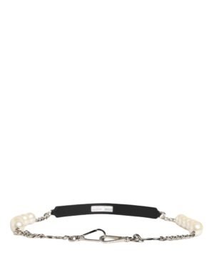 Black Leather Silver Chain Bag Accessory Shoulder Strap