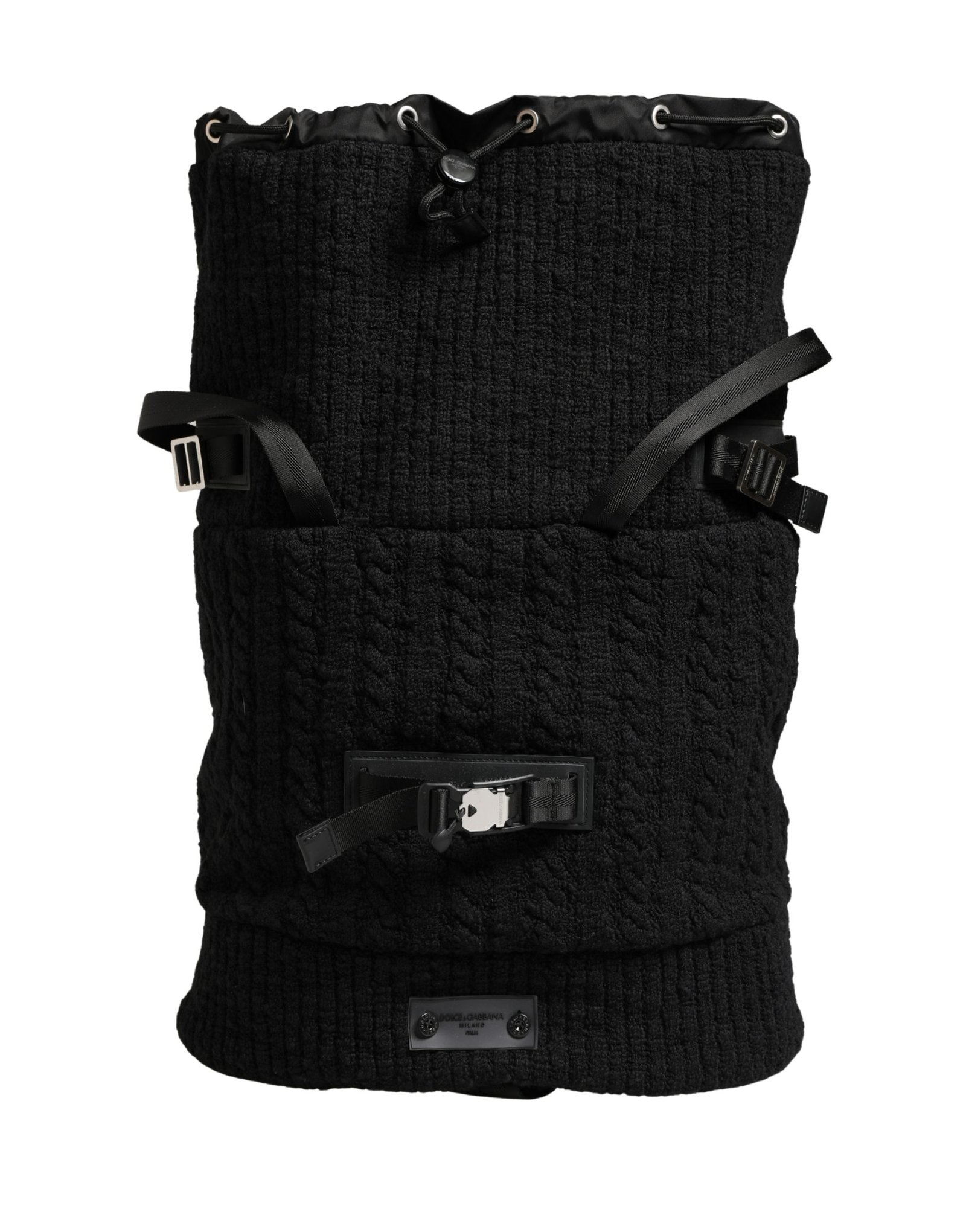 Black Tricot Wool Blend Duffel Backpack Travel Borse Bag - Image 2