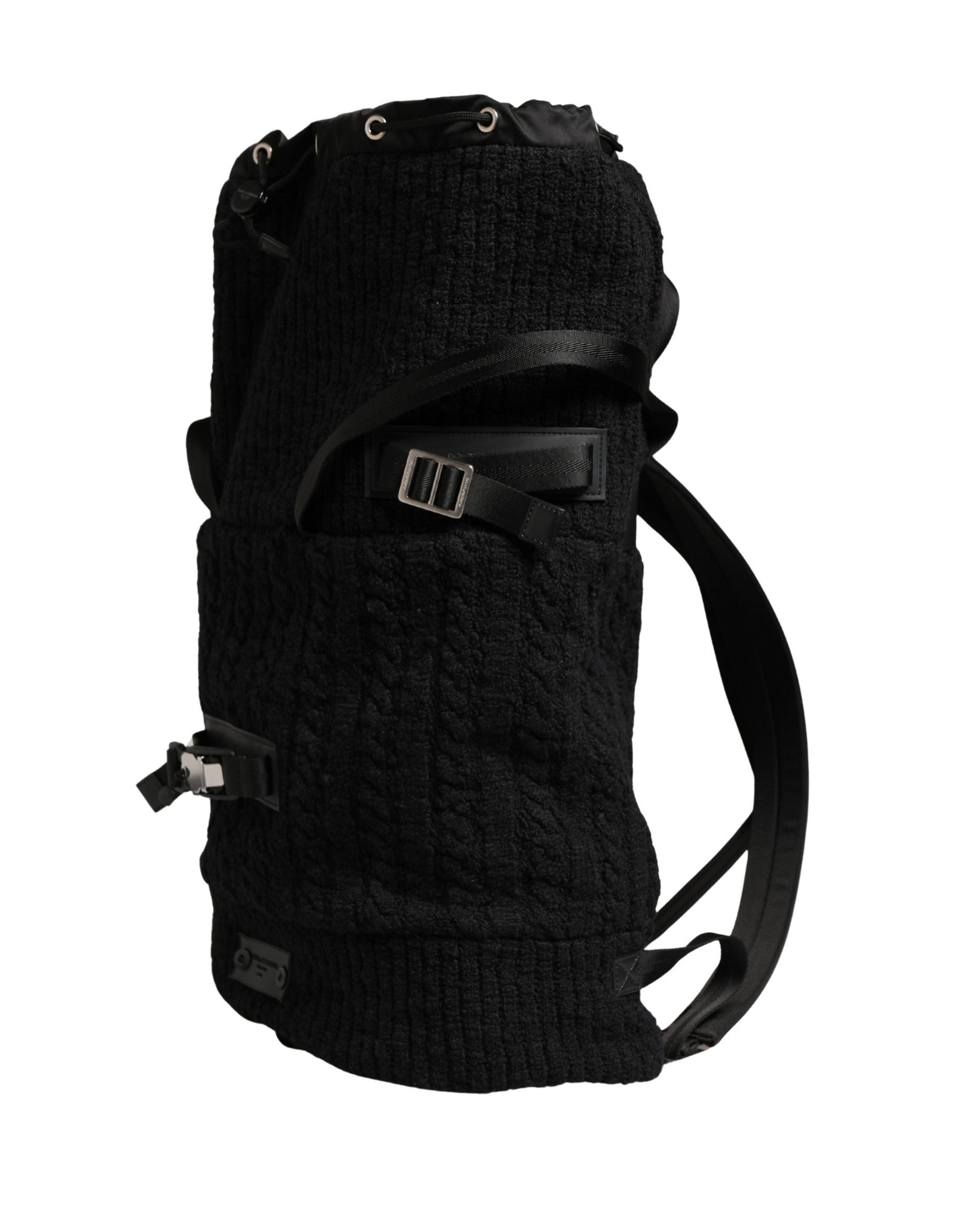 Black Tricot Wool Blend Duffel Backpack Travel Borse Bag - Image 6