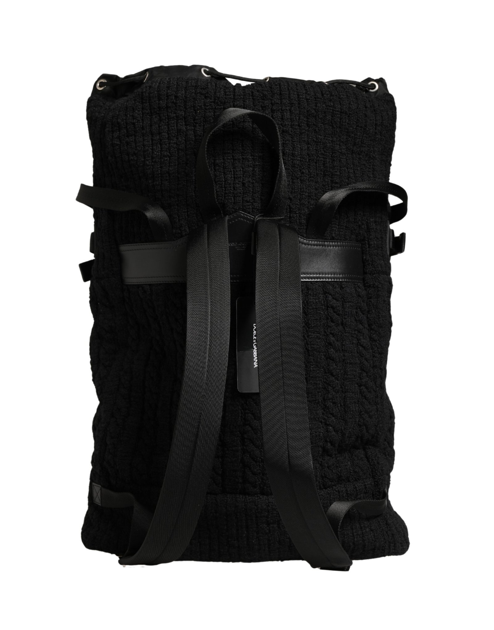 Black Tricot Wool Blend Duffel Backpack Travel Borse Bag - Image 8