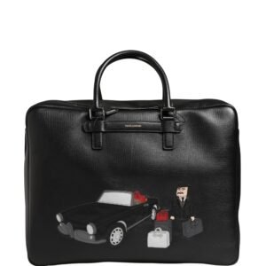 Black Car Man Applique Leather Weekender Borse Bag