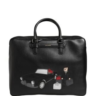 Black Car Man Applique Leather Weekender Borse Bag