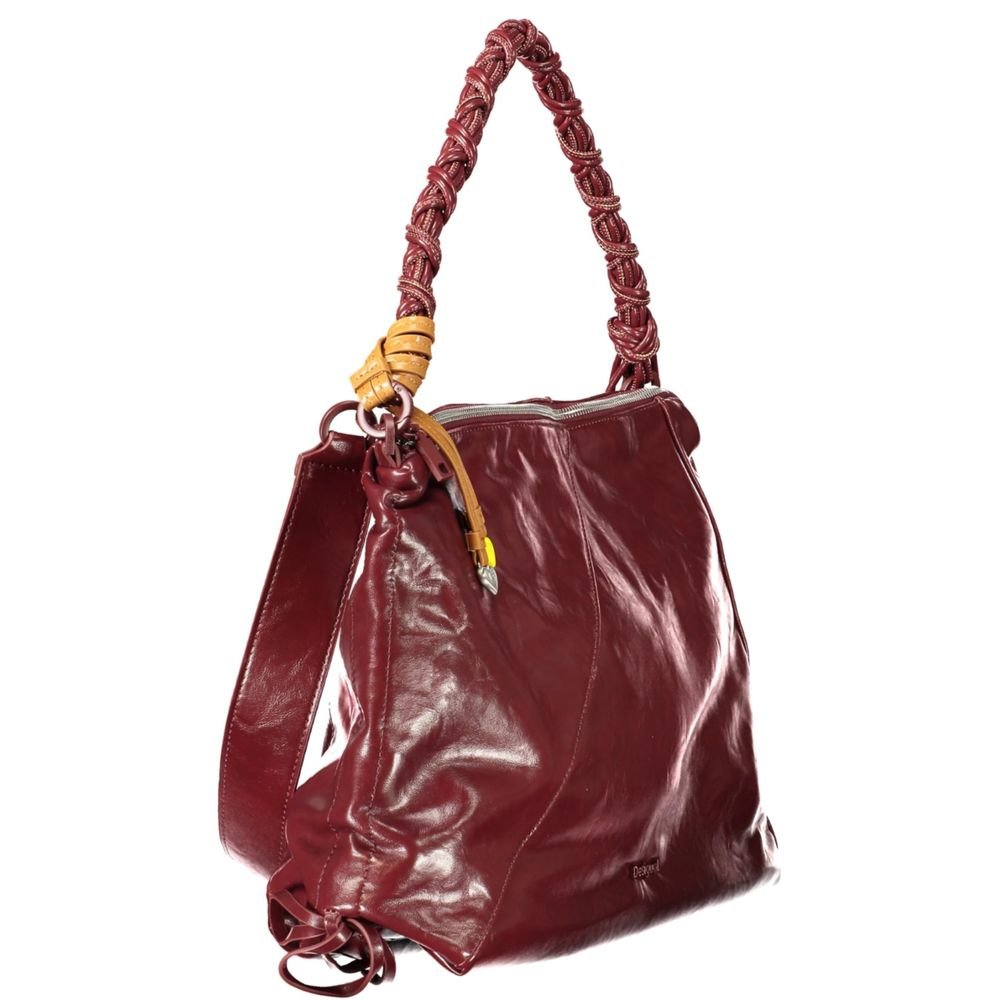 Burgundy Polyurethane Women Handbag - Image 3