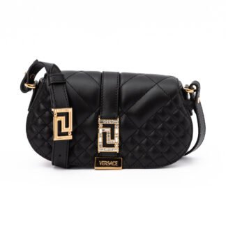 Black Leather Quilted Shoulder Strap Bag