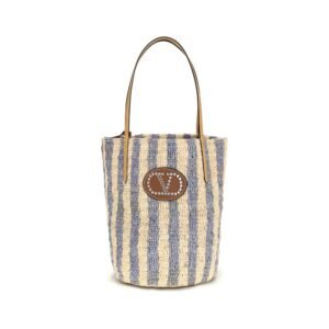 Blue Raffia Backet Bag
