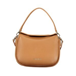 Brown Polyurethane Women's Bag with Removable Shoulder Strap