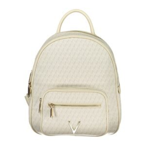 Beige Polyurethane Women's Backpack with Adjustable Straps