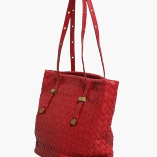 Red Intrecciato Leather Tote Bag
