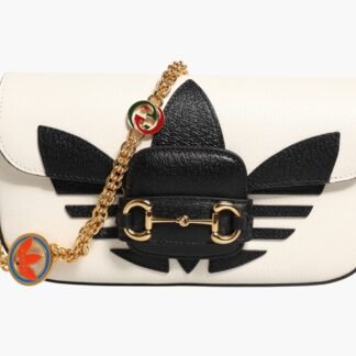 Gucci x Adidas Horsebit 1955 White Black Calfskin Leather Shoulder Bag