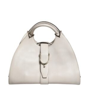 White Leather Stirrup Top Handle Bag
