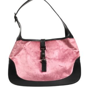 Jackie Pink Velvet And Black Leather Shoulder Bag