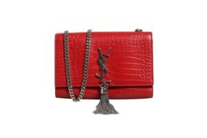 Kate Tassel Chain Bag in Red Crocodile Embossed Leather