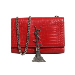 Kate Tassel Chain Bag in Red Crocodile Embossed Leather