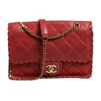 Mini Flap Bag Lambskin Braided Calfskin Gold Tone Metal