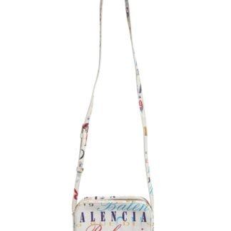 White Graffiti Print Leather Mini City Handbag