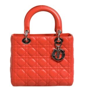 Orange Cannage Lambskin Leather Lady Dior Bag