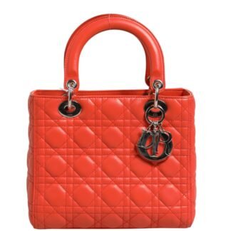 Orange Cannage Lambskin Leather Lady Dior Bag