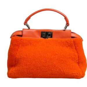 Orange Leather and Shearling Mini Peekaboo Top Handle Bag