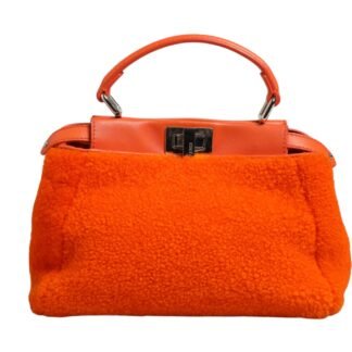 Orange Leather and Shearling Mini Peekaboo Top Handle Bag