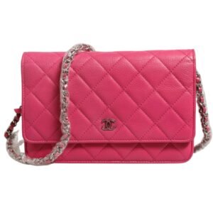 Pink Quilted Lambskin Wallet On Chain WOC Silver