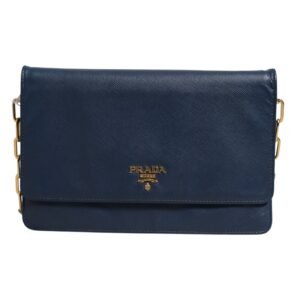 Blue Saffiano Leather Wallet on Chain Clutch Bag