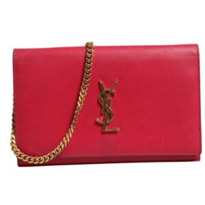 Red Leather Monogram Wallet on Chain
