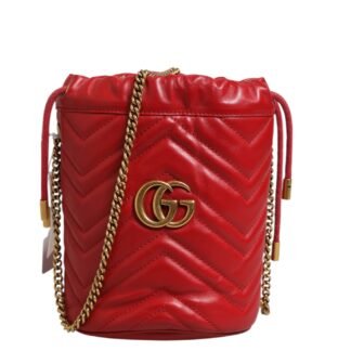 Red Chevron-quilted Calfskin Leather GG Marmont Bucket Bag