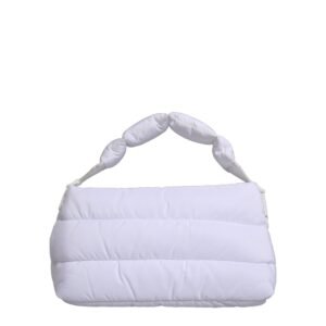 White Logo Plaque Polyester Quilted Shoulder Borse Bag