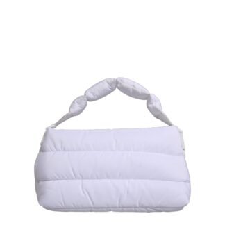 White Logo Plaque Polyester Quilted Shoulder Borse Bag