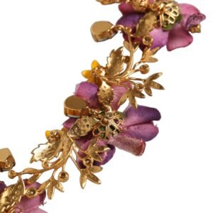 Gold Brass Mix Fiori Flowers Crystal Chain Necklace