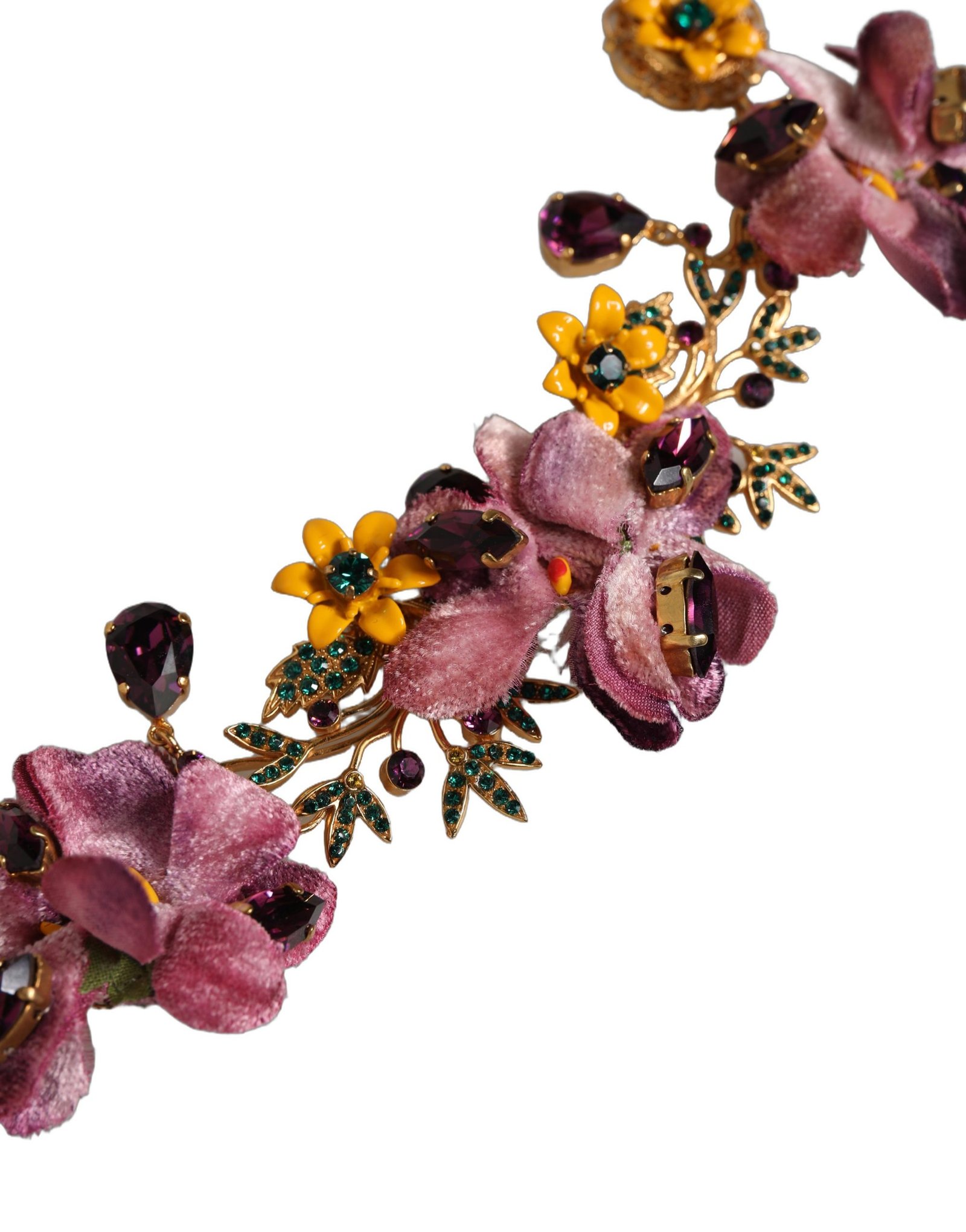 Gold Brass Mix Fiori Flowers Crystal Chain Necklace - Image 5